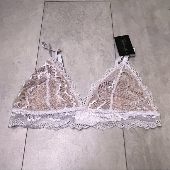 NWT 2 Pack Fredericks of Hollywood White Silver Lace Caroline Bralette XL V Neck - Picture 5 of 13